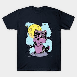 Cute Kawaii Howling Wolf Full Moon Weathered Edit T-Shirt